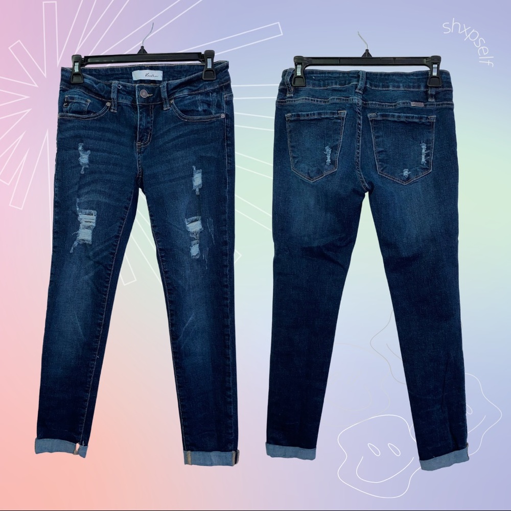 KanCan Low Rise Dark Wash Distressed Jeans